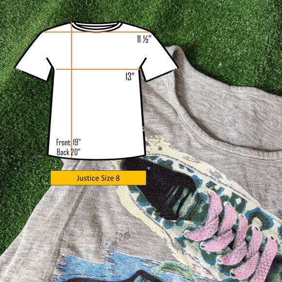 Justice Cap Sleeve Sneaker Graphic Heather Gray Tunic Style T-Shirt  Size 8 - Picture 2 of 14